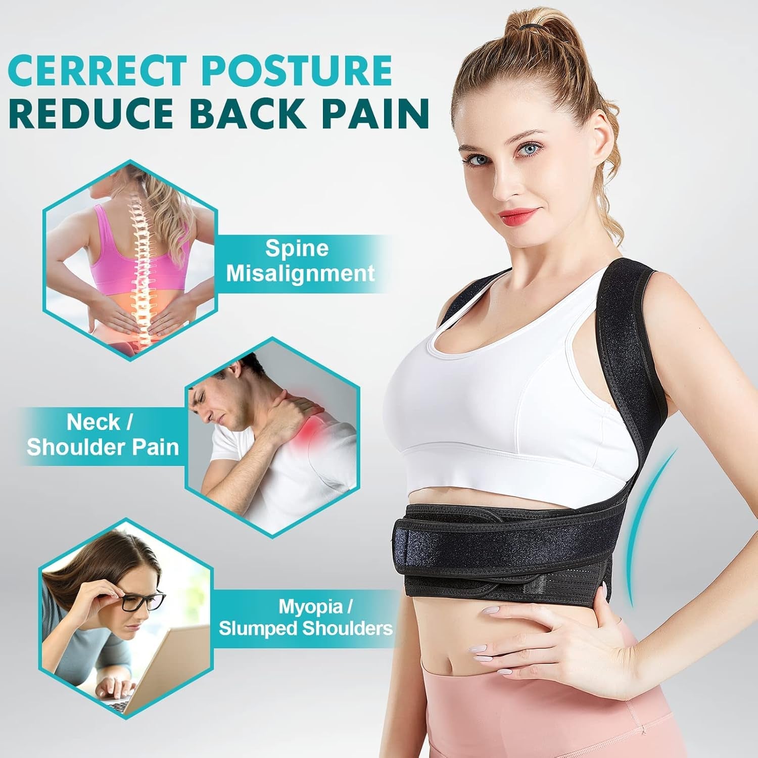 Posture Corrector for Women and Men,Adjustable Upper Back Brace Posture Corrector, Providing Pain Relief from Lumbar, Neck, Shoulder, and Clavicle，Back Support Straightener. (Medium)